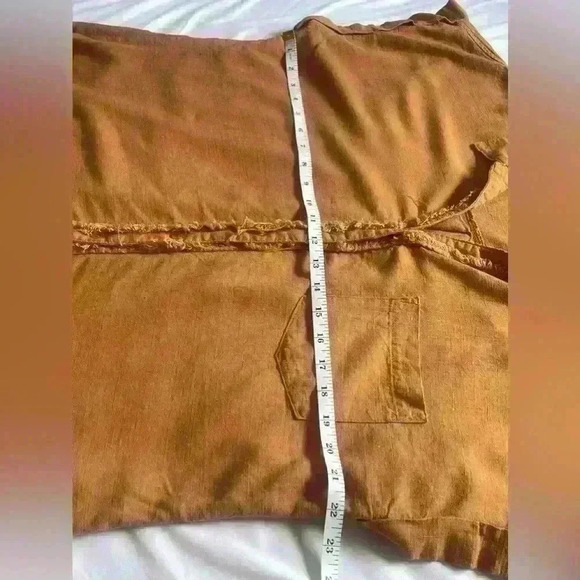 Umgee Top Orange Oversized Short Cuffed Sleeve Linen Button Up Women’s Medium - Picture 6 of 8